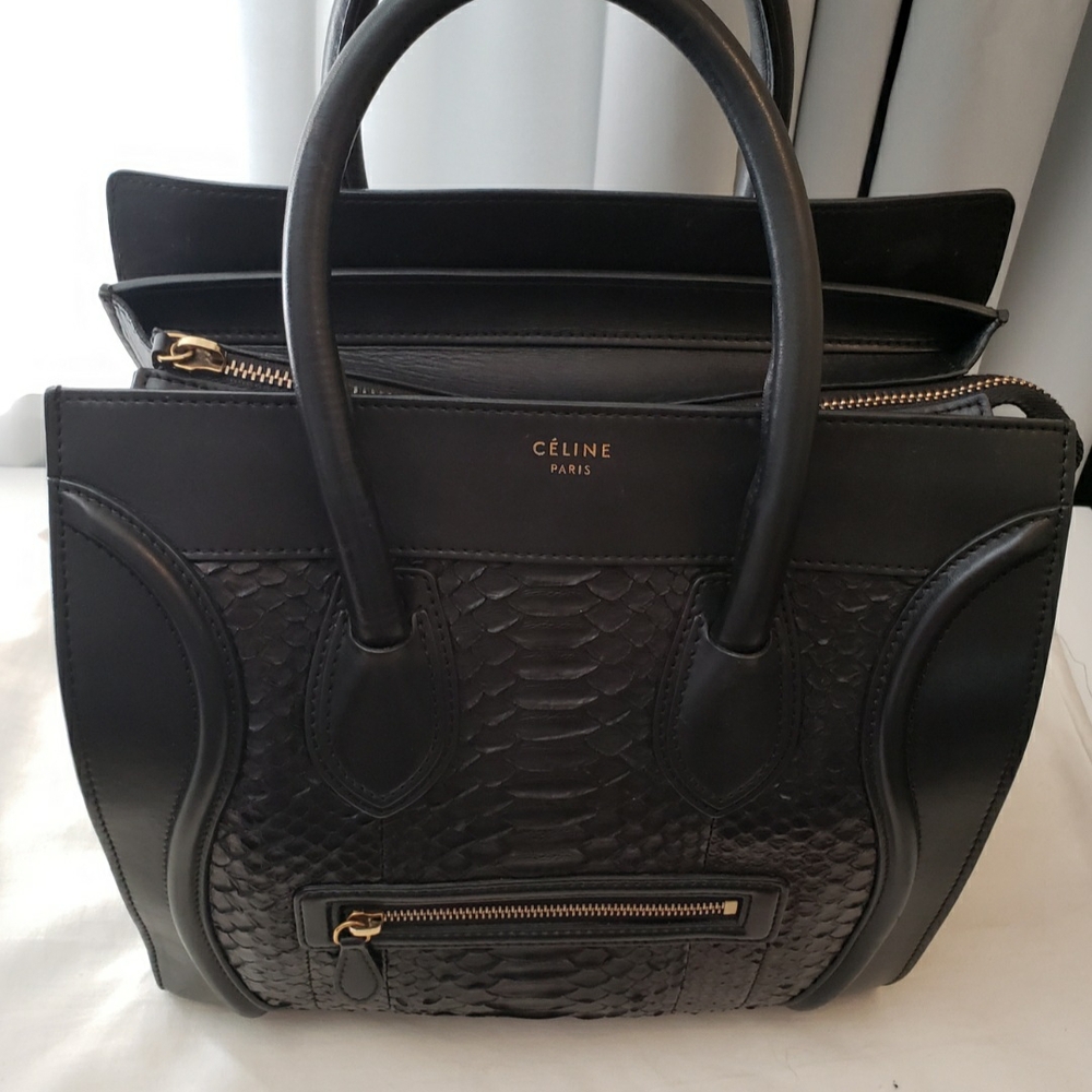 Celine Black Leather python with Structured Design - Picture 2 of 8